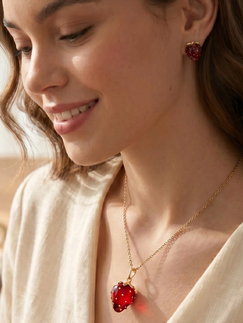 Kate Spade Strawberry Necklace And Matching Stud Earrings Set